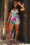 Pink street Patchwork Print Asymmetrical Chemical fiber blend Sleeveless V Neck Rompers