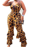 Leopard print Polyester Fashion Sexy adult Slip Leopard Patchwork Print backless Stitching Plus Size 