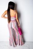 Multi-color Fashion Casual Draped Print Striped Polyester Sleeveless Slip  Jumpsuits