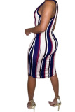 Red Fashion Sexy Red Blue Pink Yellow Wine Red Navy Blue Tank Sleeveless V Neck Hip skirt Knee-Length Striped Dresses