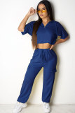 Blue Fashion Sexy Patchwork Solid Straight Two-piece Pants Set