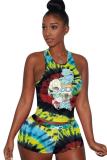 Pink Fashion Sexy adult Patchwork Print Character Tie Dye Two Piece Suits Straight Sleeveless Two Pieces