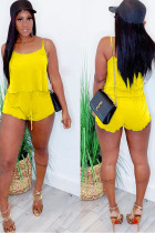 Yellow Polyester Fashion Sexy adult Ma'am Patchwork Solid Two Piece Suits pencil Sleeveless Two Pieces