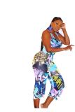 Multi-color Fashion Sexy Backless Print Geometric Floral Sleeveless Slip Jumpsuits