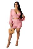 Pink Polyester Fashion Sexy adult Patchwork Solid Two Piece Suits Straight Long Sleeve Two Pieces