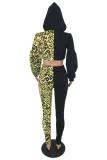 Yellow adult Casual Fashion Print asymmetrical Patchwork Two Piece Suits Leopard Straight Long Sl