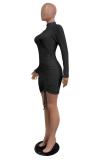Apricot Europe and America Fashion adult Cap Sleeve Long Sleeves O neck Pencil Dress Mini Patchwor