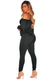 Black Polyester Europe and America Fashion adult Solid Two Piece Suits Patchwork backless pencil Long Slee