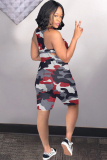 Red Sexy Fashion Camouflage Chemical fiber blend Sleeveless V Neck  Rompers