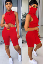 Red knit Fashion Sexy adult Ma'am Patchwork Solid Two Piece Suits Straight Sleeveless Two Pieces