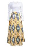 Yellow Elastic Fly Sleeveless High Print Geometric Floral A-line skirt Pants
