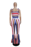 Multi-color Fashion Casual Draped Print Striped Polyester Sleeveless Slip  Jumpsuits