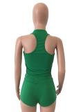 Green knit Sexy Patchwork Two Piece Suits Solid Straight Sleeveless  Two-Piece Short Set