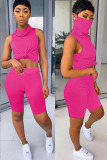 Pink knit Fashion Sexy adult Ma'am Patchwork Solid Two Piece Suits Straight Sleeveless Two Pieces