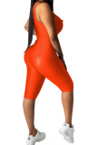 Orange Fashion Casual Solid zipper Sleeveless Slip Rompers