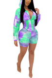 Cyan Fashion Ma'am adult Sexy Patchwork Two Piece Suits Print pencil Long Sleeve Two-Piece Sho