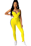 Yellow knit Sexy Active Solid Patchwork Two Piece Suits Straight Sleeveless  Two-piece Pants Set