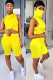 Yellow knit Fashion Sexy adult Ma'am Patchwork Solid Two Piece Suits Straight Sleeveless Two Pieces