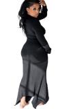 Khaki Polyester Street Fashion adult Cap Sleeve Long Sleeves Mandarin Collar Asymmetrical Floor-Length Pat