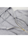 Black Casual zipper Solid Long Sleeve Hooded 