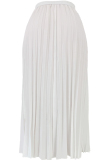 White Polyester Elastic Fly Mid Solid Asymmetrical Draped Pleated skirt  Skirts
