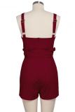 Wine Red Fashion Sexy Solid zipper Patchwork Polyester Sleeveless O Neck  Rompers