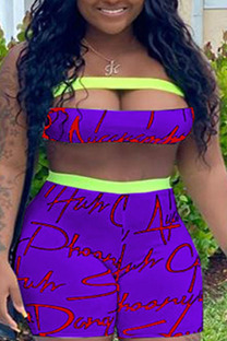 purple Fashion Sexy Print Two Piece Suits pencil Sleeveless Two Pieces