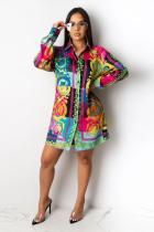 multicolor Polyester Fashion adult Sexy Cap Sleeve Long Sleeves Turndown Collar A-Line Mini fastener Patchwork 