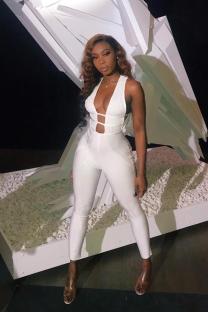 White Sexy Fashion Striped Solid Asymmetrical Sleeveless V Neck 