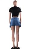 rose red Denim Button Fly Zipper Fly Mid Solid Straight shorts  Shorts