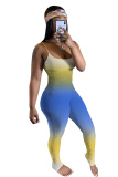 Yellow and blue Fashion Sexy Print Patchwork Camouflage Sleeveless Slip Jumpsuits