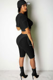Black Fashion Sexy Mesh HOLLOWED OUT Fluorescent perspective Patchwork pencil Two-Piece Short S