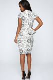 Black Casual Cap Sleeve Short Sleeves O neck Step Skirt Knee-Length Print Floral Casual Dresses