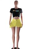 Yellow Denim Button Fly Zipper Fly Mid Solid Straight shorts  Shorts