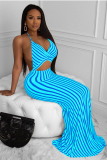 Blue Polyester adult Sexy Fashion Off The Shoulder Sleeveless Slip Pencil Dress Floor-Length backless Pri