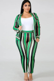 Stripe Sexy O Neck Two Piece Suits Floral Zippered Print Pattern