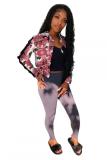 Pink Turndown Collar Camouflage Patchwork The cowboy Others Long Sleeve  Denim jacket