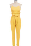 Yellow Sexy Fashion Patchwork zipper Solid Sleeveless Slip 