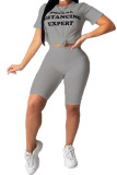 Grey Fashion Sexy Letter Two Piece Suits pencil Short Sleeve Two Pieces