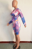 multicolor Fashion Ma'am adult Sexy Patchwork Two Piece Suits Print pencil Long Sleeve Two-Piece Sho