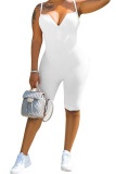 White Fashion Casual Solid zipper Sleeveless Slip Rompers