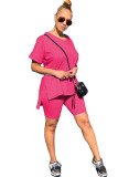 Pink Fashion Casual adult Ma'am Patchwork Solid asymmetrical Two Piece Suits pencil Short Sleeve Two Pieces