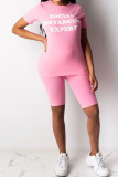 Pink Fashion Sexy Letter Two Piece Suits pencil Short Sleeve Two Pieces
