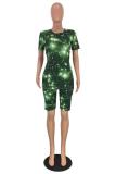 Green Polyester Casual Print Straight Short Sleeve  Two-Piece Short Set