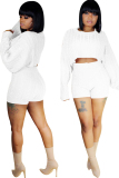 White Wool Europe and America Solid Two Piece Suits pencil Long Sleeve Two-Piece Short Set