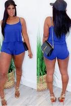 Blue Polyester Fashion Sexy adult Ma'am Patchwork Solid Two Piece Suits pencil Sleeveless Two Pieces