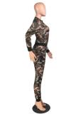 Green adult Casual Fashion Camouflage Two Piece Suits Print Straight Long Sleeve Two-piece Pant