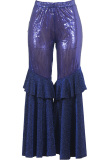 purple Polyester Elastic Fly Mid Sequin Solid Loose Pants 