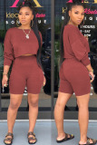 Wine Red Fashion Street Patchwork Solid Two Piece Suits Straight Long Sleeve Two Pieces