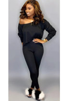 Black Polyester Celebrities Solid Two Piece Suits pencil Long Sleeve  Two-piece Pants Set